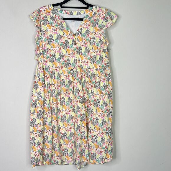 LOFT 2022 Paradise Ruffle Button Colorful Dress Women's Size Small - Picture 8 of 9